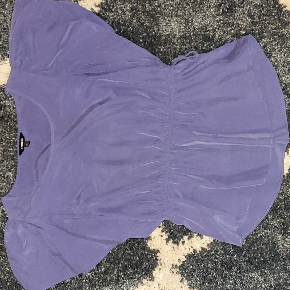 Purple Express flutter sleeve shirt, cinch at the waist